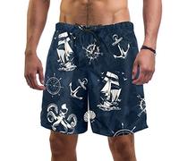 Costume da bagno da uomo con bussola nautica e bussola, a forma di aragosta, pesce spada, costume da bagno elastico, da uomo, taglia L Multi L