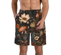 Costume da bagno da uomo con fiori retrò floreale pianta botanica pantaloncini da bagno da uomo ad asciugatura rapida pantaloncini da spiaggia lunghi con tasche, multicolore, M