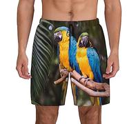 Costume da bagno da uomo con pappagalli, ad asciugatura rapida, con fodera in rete, nero, XXX-Large