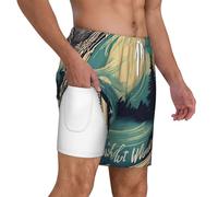 Costume da bagno da uomo con scritta "Not All Who Wander are Lost", ad asciugatura rapida, in rete, fodera elasticizzata, pantaloncini da spiaggia, surf, vacanze estive, bianco, Small