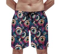 Costume da bagno da uomo, con stampa astratta con bulbi oculari rosa, pantaloncini da bagno con fodera in rete, costumi da bagno ad asciugatura rapida, multicolore, XXL