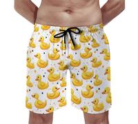 Costume da bagno da uomo, con stampa di anatre carine, pantaloncini da bagno con fodera in rete, ad asciugatura rapida, multicolore, XL