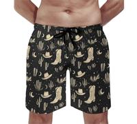 Costume da bagno da uomo, con stampa di cactus, stivali da cowboy neri, pantaloncini da bagno con fodera in rete, costumi da bagno ad asciugatura rapida, multicolore, S