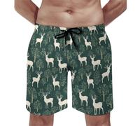 Costume da bagno da uomo, con stampa di cervi verdi, con fodera in rete, ad asciugatura rapida, multicolore, L