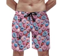 Costume da bagno da uomo, con stampa di ciambelle in stile cartone animato, pantaloncini da bagno con fodera in rete, ad asciugatura rapida, multicolore, XXL
