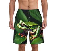Costume da bagno da uomo con stampa di foglie verdi con rana animale, spiaggia, atletica, leggero, estivo, surf, sport acquatici, abbigliamento casual, Nero , XL