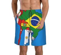 Costume da bagno da uomo con stampa di mappe del Sud America, alla moda, leggero, comodo, estivo, casual, gite e vacanze, bianco, S