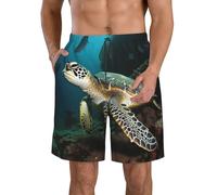 Costume da bagno da uomo con tartaruga marina ad asciugatura rapida pantaloncini da bagno con tasca costumi da bagno per uomo pantaloncini da spiaggia, Bianco, XXL