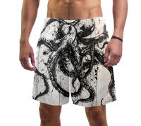 Costume da bagno da uomo con tasche ad asciugatura rapida pantaloncini estivi da spiaggia con stampa 3D pittura a inchiostro animali marini polpo pantaloncini da surf casual, Multicolore, L