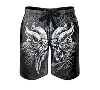 Costume da bagno da uomo con teschio vichingo Odin con stampa 3D multicolore con fodera in rete, pantaloni corti da corsa, con tasche con coulisse, Uomo, bianco, XXL
