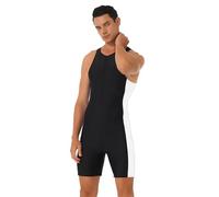 Costume da Bagno da Uomo, Costume Intero, Scollo Tondo, Senza Maniche, Pantaloncini Laterali, Body, Muta da Triathlon, for Spiaggia, Piscina, Nuoto(Black White1,XL)