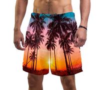 Costume da bagno da uomo, da spiaggia, con alberi di cocco, palme e tramonto Multi M