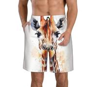 Costume da bagno da uomo elegante con giraffa ad acquerello ad asciugatura rapida pantaloncini con tasca costume da bagno per uomo pantaloncini da spiaggia, bianco, Large