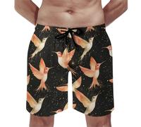 Costume da bagno da uomo, elegante stampa con uccellini dorati, con fodera in rete, ad asciugatura rapida, multicolore, M