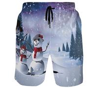 Costume da bagno da uomo in poliestere casual ad asciugatura rapida alla moda con tasche... Pantaloncini da spiaggia da uomo, Pupazzo di neve, XL