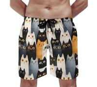 Costume da bagno da uomo, kawaii con stampa di muso di gatto, pantaloncini da bagno con fodera in rete, costumi da bagno ad asciugatura rapida, multicolore, M