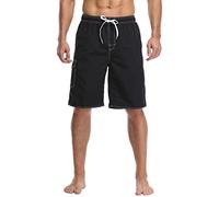 Costume da bagno da uomo, lungo, da surf, con coulisse, elastico, con tasche, ad asciugatura rapida, per attività all'aria aperta, pantaloni corti estivi, traspiranti, elasticizzati, Nero , XXL