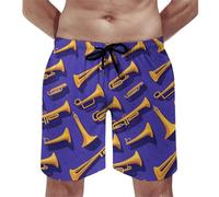 Costume da bagno da uomo, minimalista, stampa gialla con sassofono, pantaloncini da bagno con fodera in rete, costumi da bagno ad asciugatura rapida, multicolore, XXL