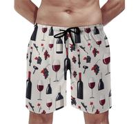Costume da bagno da uomo, moderno con stampa di bottiglia di vino, pantaloncini da bagno con fodera in rete, costumi da bagno ad asciugatura rapida, multicolore, L