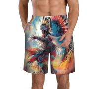 Costume da Bagno da Uomo Native American Dancing Indiana Moon Feather Colorful Elastica Pantaloncini Morbido Calzoncini da Bango per Spiaggia Volley Surf 3XL