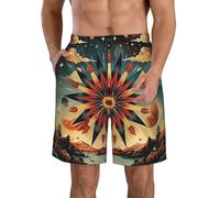 Costume da Bagno da Uomo Native American Mountains Trees Stars Tribe Geometric con Taschino Pantaloncini con Coulisse Calzoncini da Bango per Piscina Surf Volley 3XL