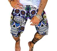 Costume da Bagno da Uomo Pantaloncini con Teschio da Uomo Summer Beach Skeleton Stampato Casual Short Vintage Cotton Blend Trunk