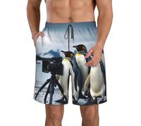 Costume da bagno da uomo, pantaloncini da bagno a pantaloncini, ad asciugatura rapida, pantaloncini da spiaggia con tasche/foglie di rana animali/pantaloncini estivi da uomo, Simpatici pinguini che