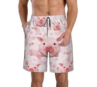 Costume da bagno da uomo, pantaloncini da bagno a pantaloncini, ad asciugatura rapida, pantaloncini da spiaggia con tasche/foglie di rana animali/pantaloncini estivi da uomo, Maiale in polvere., M