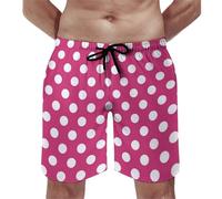 Costume da bagno da uomo, rosa acceso, stampa a pois, pantaloncini da bagno con fodera in rete, costume da bagno ad asciugatura rapida, multicolore, S