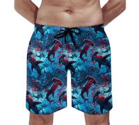 Costume da bagno da uomo, rosso e blu, stampa squalo martello, pantaloncini da bagno con fodera in rete, costumi da bagno ad asciugatura rapida, multicolore, XXL
