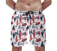 Costume da bagno da uomo, semplice stampa street art, pantaloncini da bagno con fodera in rete, costumi da bagno ad asciugatura rapida, multicolore, S