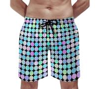Costume da bagno da uomo, stampa a pois pastello, pantaloncini da bagno con fodera in rete, costumi da bagno ad asciugatura rapida, multicolore, S