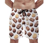 Costume da bagno da uomo, stampa cioccolato brillante, pantaloncini da bagno con fodera in rete, costume da bagno ad asciugatura rapida, multicolore, L