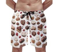 Costume da bagno da uomo, stampa colorata con torta al cioccolato, pantaloncini da bagno con fodera in rete, costumi da bagno ad asciugatura rapida, multicolore, L