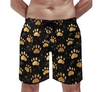 Costume da bagno da uomo, stampa con zampa di cane, pantaloncini da bagno con fodera in rete, ad asciugatura rapida, multicolore, L