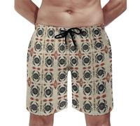 Costume da bagno da uomo, stampa retrò con motivo granchio, pantaloncini da bagno con fodera in rete, costumi da bagno ad asciugatura rapida, Multicolore, Large