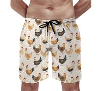 Costume da bagno da uomo, stampa retrò con pollo, pantaloncini da bagno con fodera in rete, costumi da bagno ad asciugatura rapida, multicolore, M
