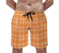 Costume da bagno da uomo, stampa scozzese arancione retrò, 1 pantaloncini da bagno con fodera in rete, costume da bagno ad asciugatura rapida, multicolore, L