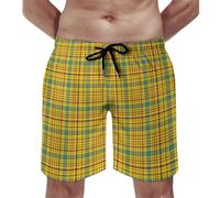 Costume da bagno da uomo, stampa scozzese gialla retrò, pantaloncini da bagno con fodera in rete, costumi da bagno ad asciugatura rapida, Multicolore, Medium