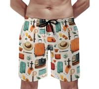 Costume da bagno da uomo, stampa valigia da viaggio, pantaloncini da bagno con fodera in rete, costumi da bagno ad asciugatura rapida, Multicolore, Small