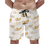 Costume da bagno da uomo, stampa vintage con sassofono giallo, pantaloncini da bagno con fodera in rete, costumi da bagno ad asciugatura rapida, multicolore, S