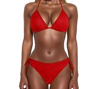 Costume da Bagno Donna Bikini Costume da Bagno Separato Sexy a Tinta Unita da Donna Costume da Bagno Sexy da Donna con e Sexy con Due Costumi da Bagno Perizoma Bikini a Due Pezzi (Red, XL)