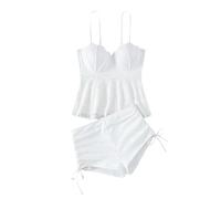 Costume da Bagno Donna Curvy Due Pezzi Vita Alta Set Bikini per Donna Costume da Bagno Canotta a Vita Media Traspirante con Coulisse Due Pezzi Senza Segni (White, M)