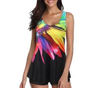 Costume da Bagno Donna Due Pezzi,2023 Nuovo Costume da Bagno Tankini da Donna in Due Pezzi con Stampa Angolo Diviso di Grandi Dimensioni (Yellow, S)