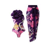 Costume da Bagno Donna Intero Curvy con Copri Costumi da Mare Push Up Vita Alta Bikini Brasiliana Grembiule Stampa Floreale Tankini Imbottito Beachwear Piscina Swimwear Moda Estiva