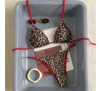 Costume da bagno donna sexy e alla moda a righe colorate in due pezzi, set bikini con schiena scoperta e lacci, abbigliamento da spiaggia resort e crociera per vacanze estive in rosso L,M,S,XSquadri,A