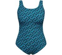 Ulla Popken Badeanzug, Grafischer Druck, ohne Softcups, Rundhals Costume Intero, Nero, 52 Donna