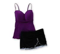 Costume Da Bagno Due Pezzi Skirtato In Schiuma Completa Per Donna, Viola, 8