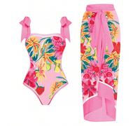 Costume da bagno elegante estivo con stampa tropicale, a canottiera con lacci davanti, con spalline regolabili larghe, perfetto per le vacanze L,M,S,XLFloreale,Piante,stampa dappertuttoTessuto,Poliest