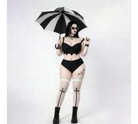 Costume da bagno gotico punk di nuova per donne taglia forte, costume intero nero con disegno a onda a forma di pipistrello, set di costumi da bagno snellenti 0XL,1XL,2XL,3XL,4XLPianteTessuto da costu